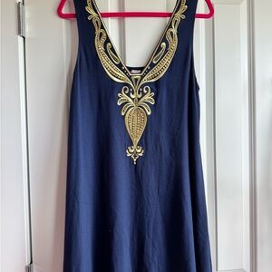 Lilly Pulitzer Navy Dress with Gold Embroidery